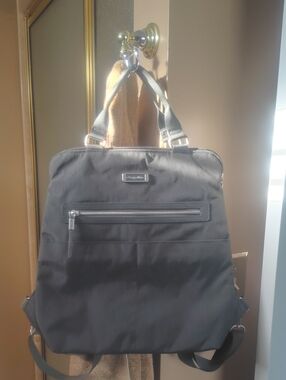 Baggallini Black Nylon Convertible Backpack Tote with Silver Hardware